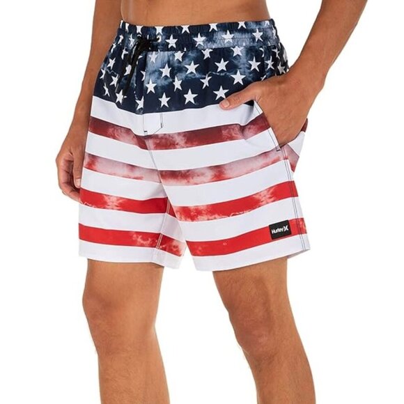 NEW Hurley Board Shorts Men’s Large Flag Patriotic Stars & Stripes - Picture 1 of 15